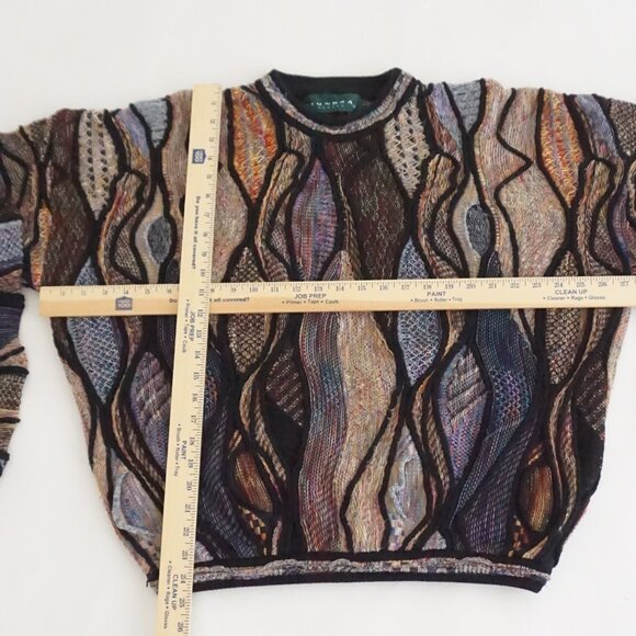 VTG Tundra Canada Multicolor Textured Knit Sweater Abstract Coogi Style Large - Picture 3 of 10